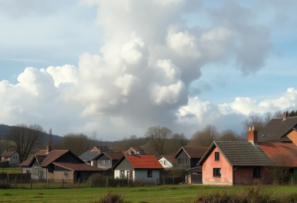 Smoke clouds over Potterton village due to illegal asbestos burning