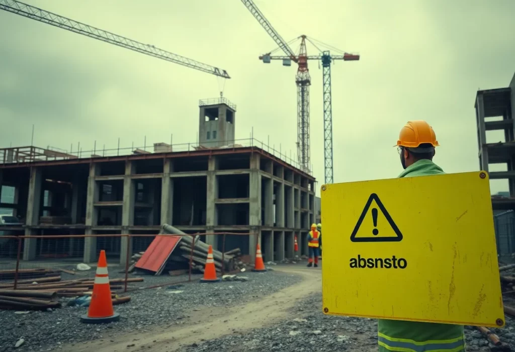Workers at a construction site dealing with asbestos