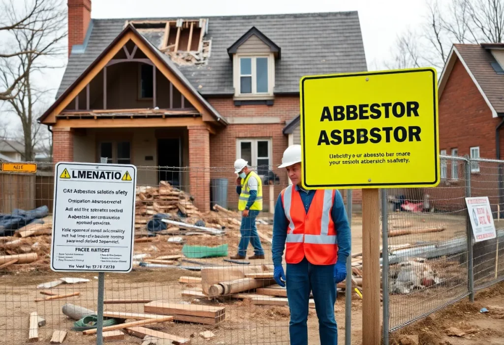 Construction site showing asbestos safety violations