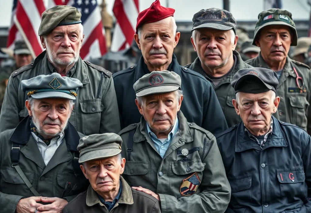 A veteran standing in a military environment, concerned about asbestos exposure.