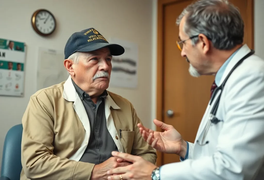 Veteran consulting with a doctor about asbestos exposure health issues