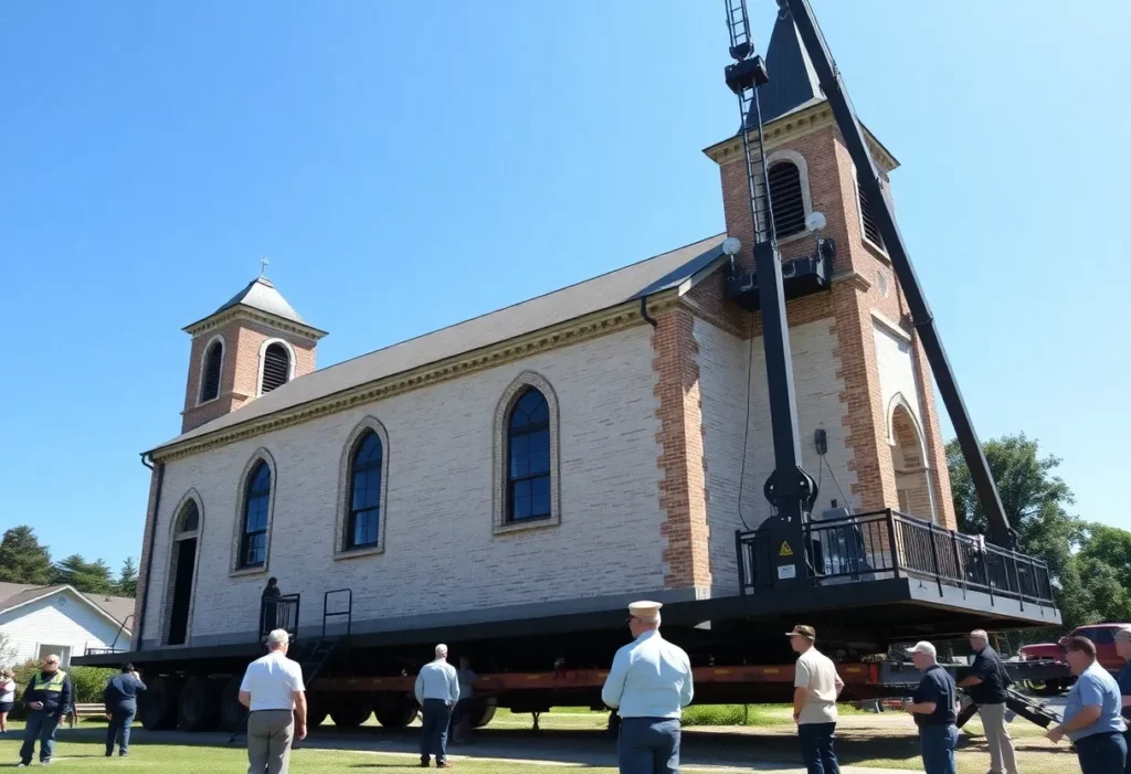 Community members observing the relocation of Zion Korean Church.