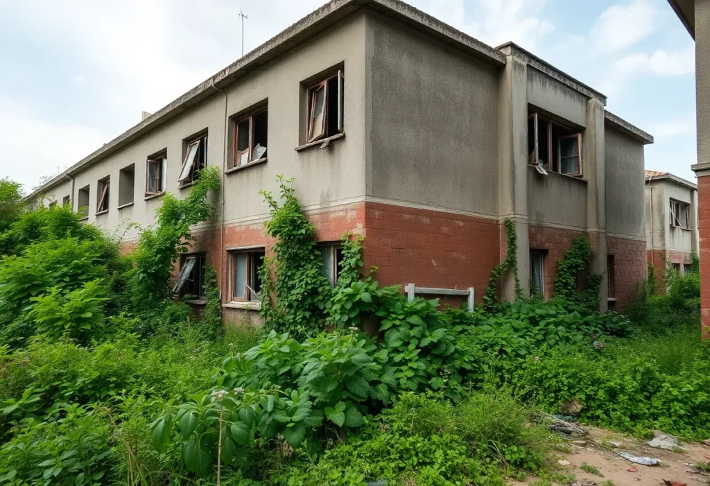 Abandoned housing complex in Thembisa showcasing neglect and decay.