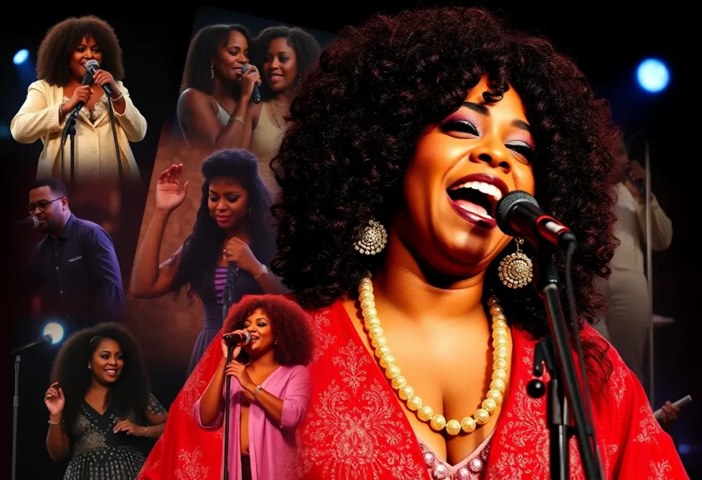 Tribute collage of Angie Stone showcasing her musical legacy.