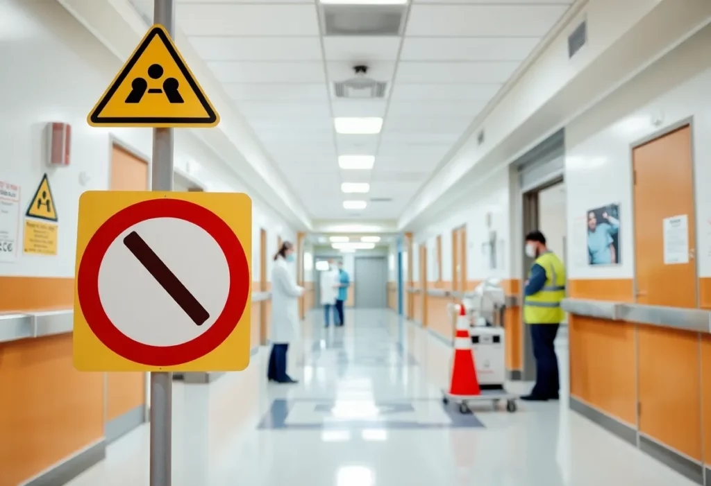 Healthcare professionals in a safe hospital environment addressing asbestos risks.