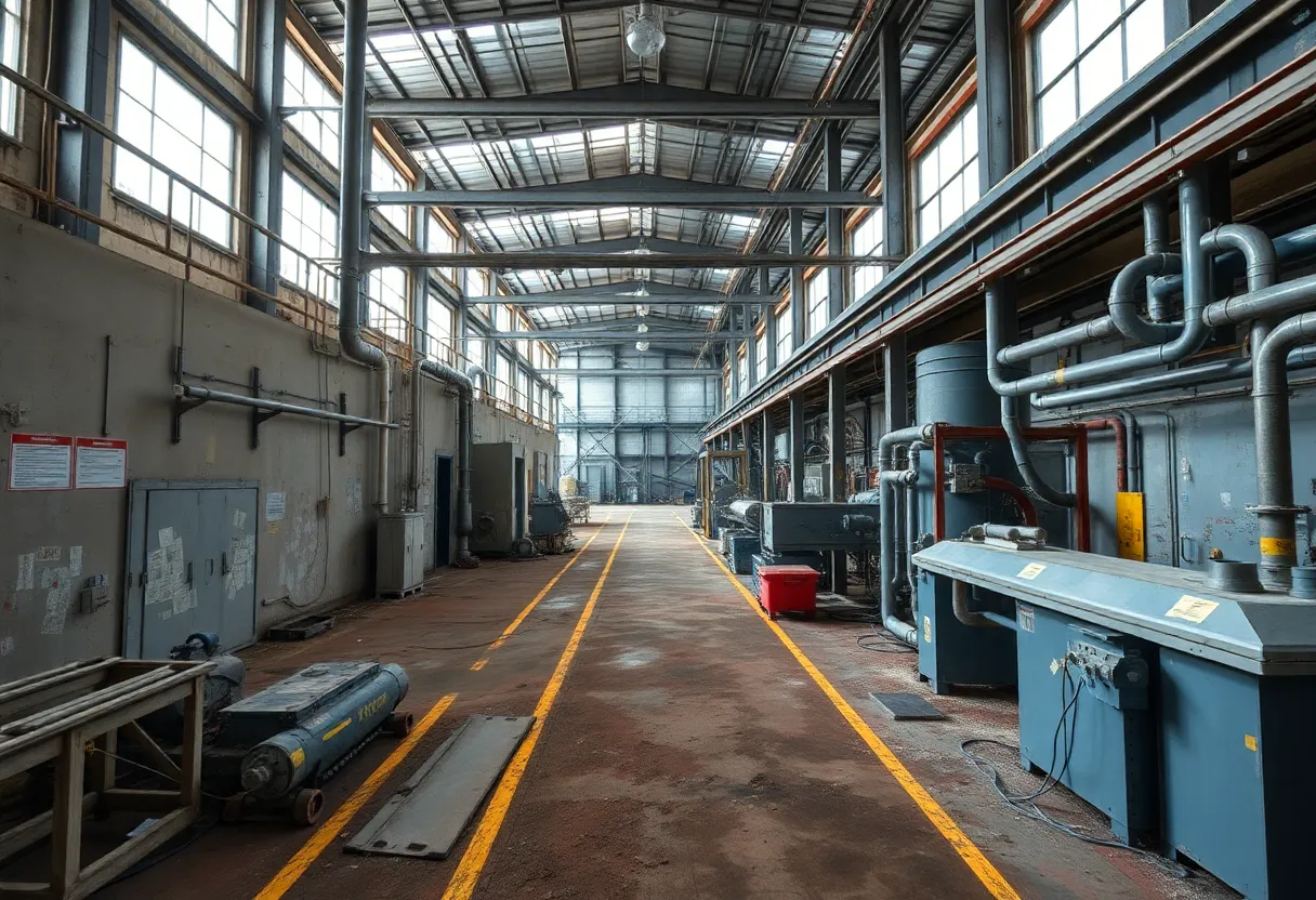 A manufacturing facility showcasing asbestos management awareness efforts.