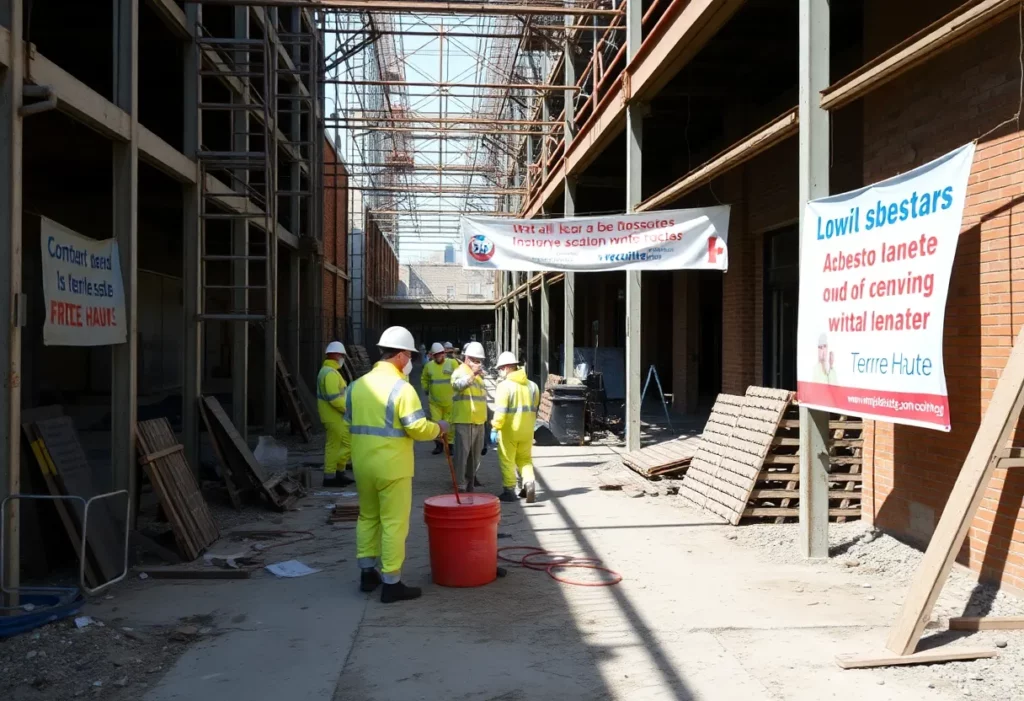Workers removing asbestos at a cleanup site in Terre Haute.