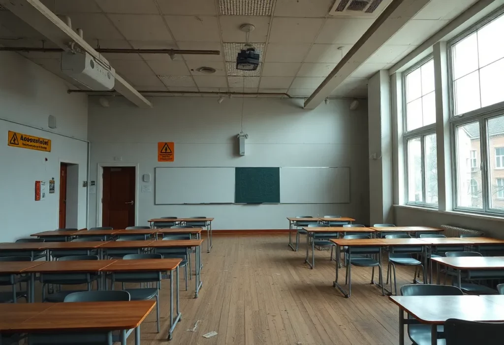 Classroom in Belgian school showing asbestos concerns