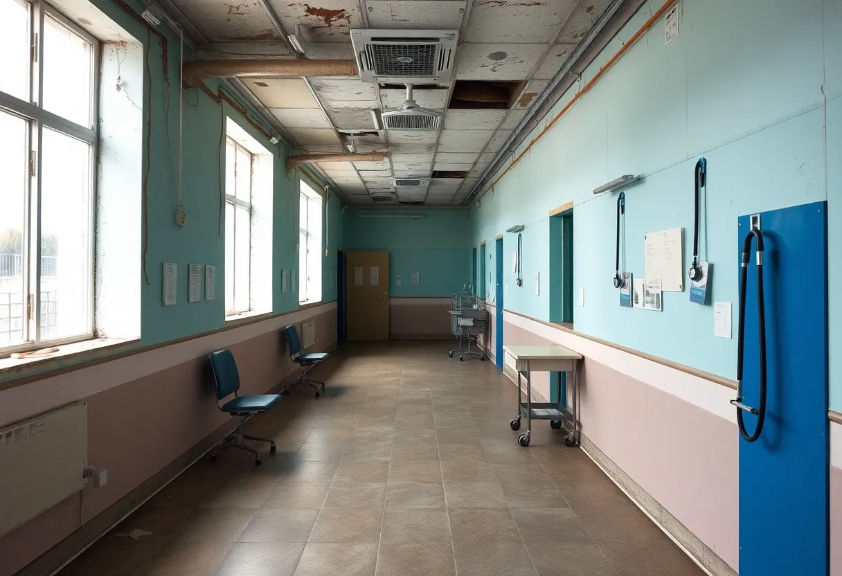 A healthcare facility showing age and potential asbestos risk.