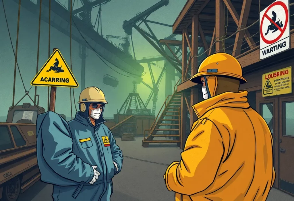 Maritime workers facing asbestos exposure risks in Louisiana shipyards.
