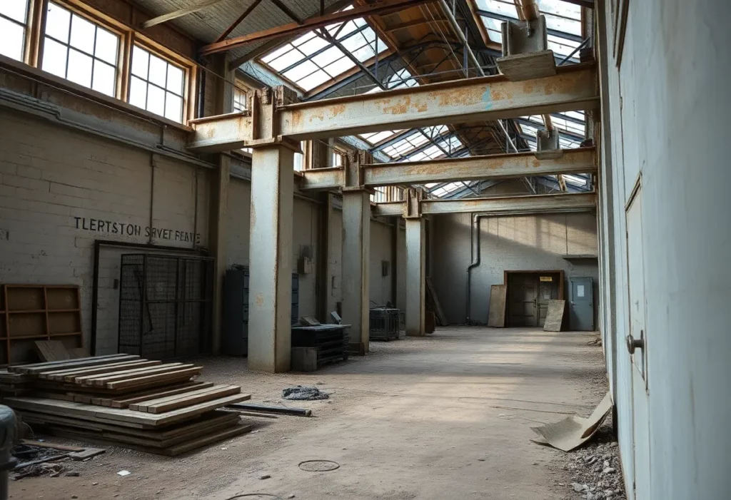 Industrial area with potential asbestos materials