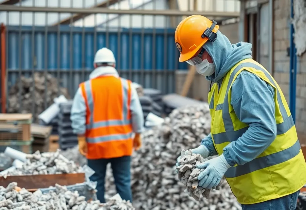 Workers conducting safe asbestos removal at a community site.