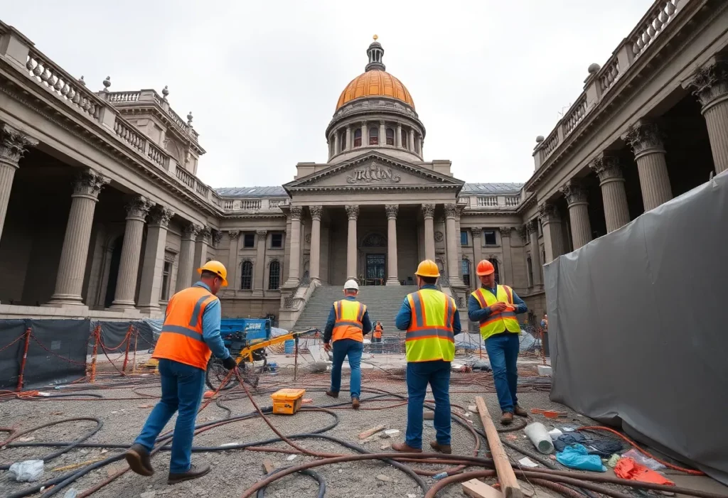 Workers conducting asbestos removal at the Oregon State Capitol