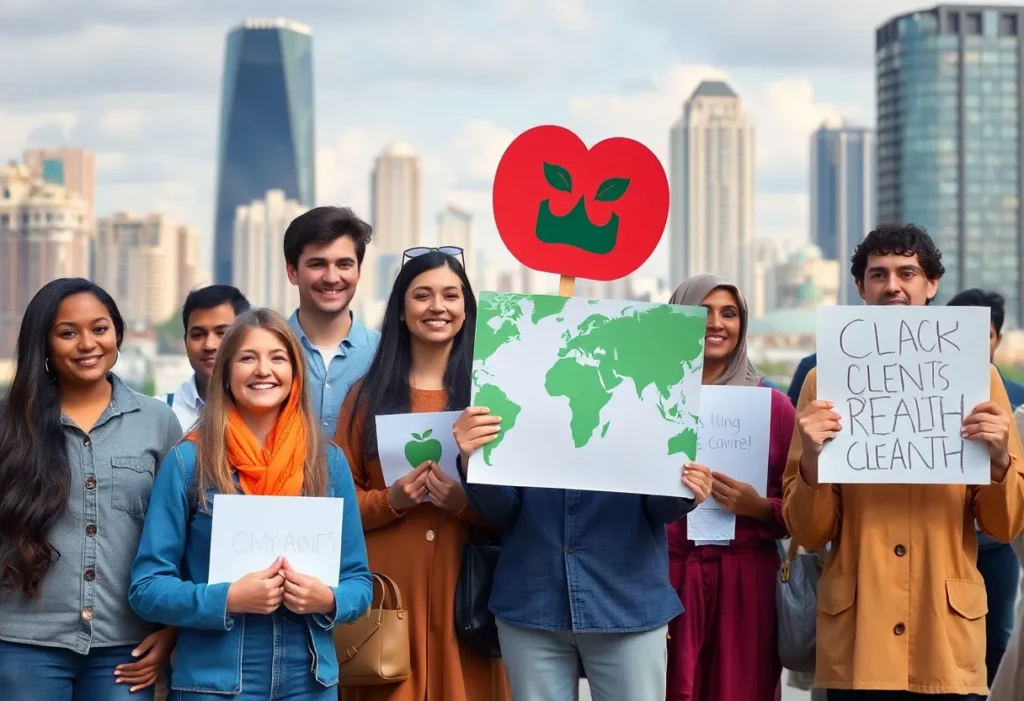 Diverse community advocating for asbestos remediation and environmental safety.