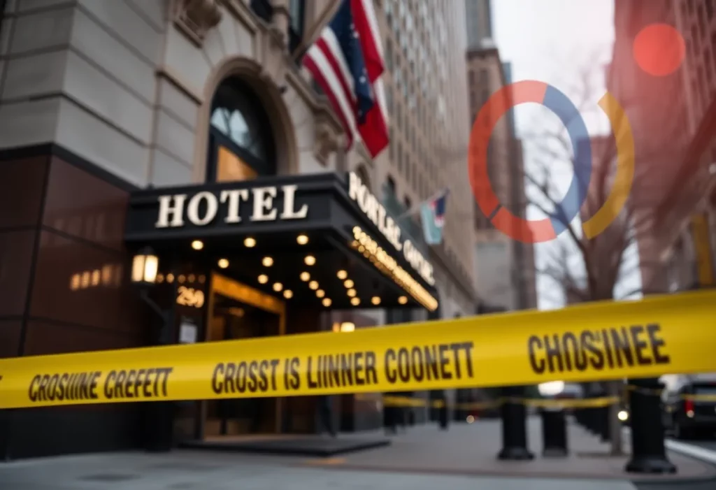 Scene of the assassination of UnitedHealthcare CEO Brian Thompson outside a hotel