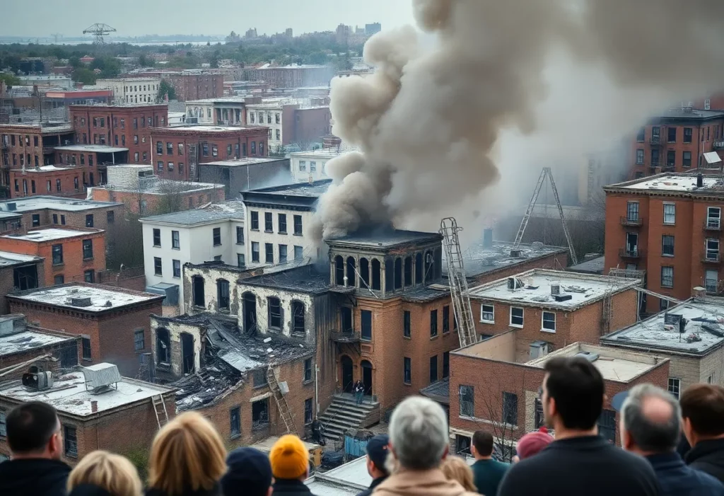 Aerial view of the Bronx showing destruction from a recent fire.