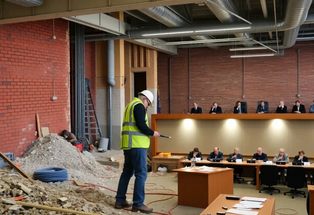 Construction workers performing asbestos removal in Coldwater.