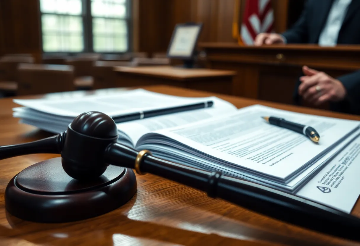 Courtroom scene during a mesothelioma lawsuit