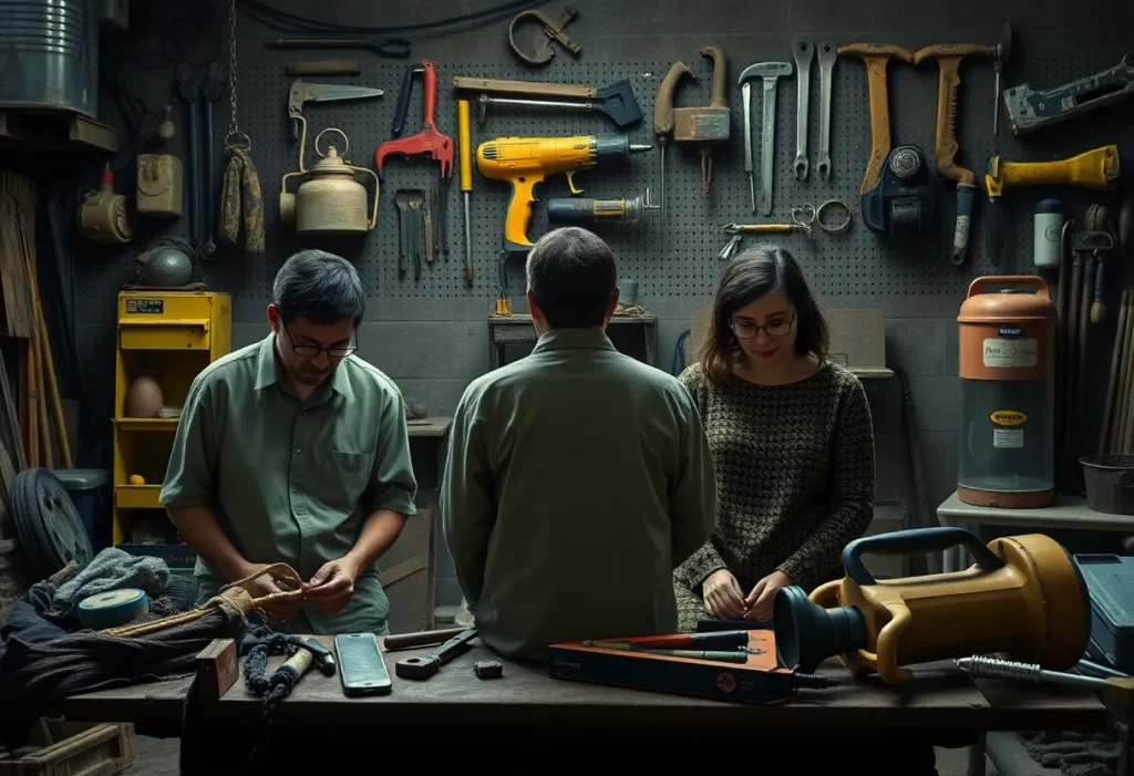 Family in reflective gathering about asbestos exposure