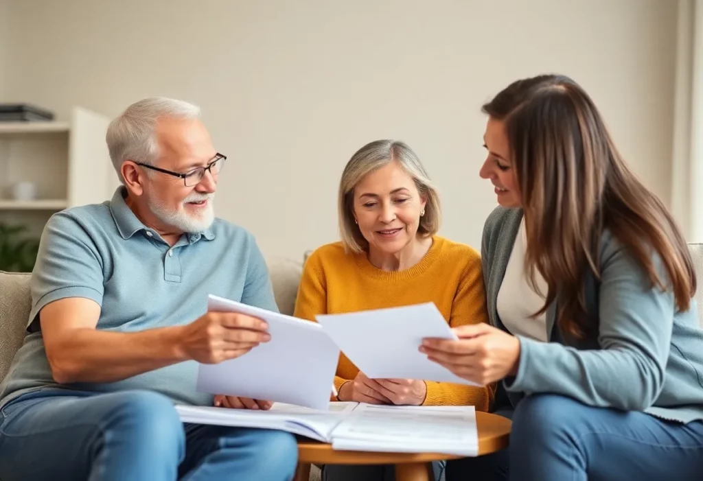 Family discussing financial planning for mesothelioma care