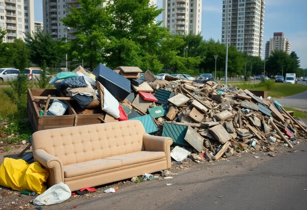 Illegal waste dumping in Plymouth city with hazardous materials.
