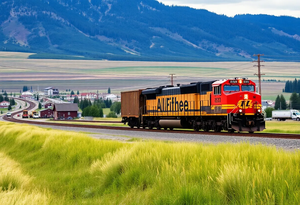 Freight train in Montana with Libby backdrop