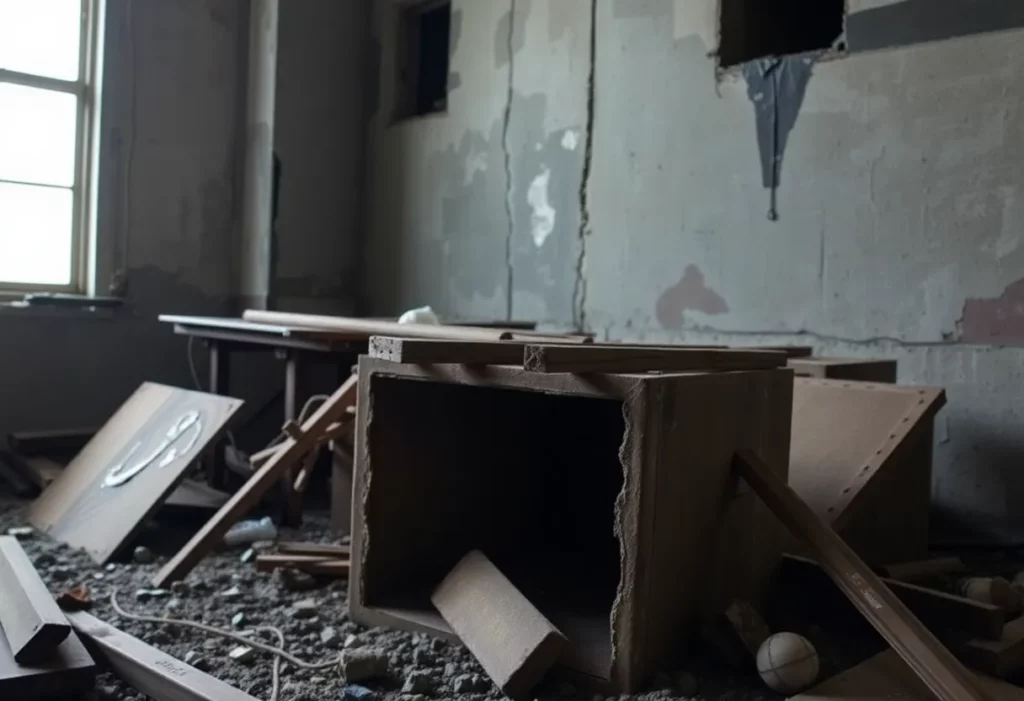 Old construction materials at a site showing potential asbestos dangers