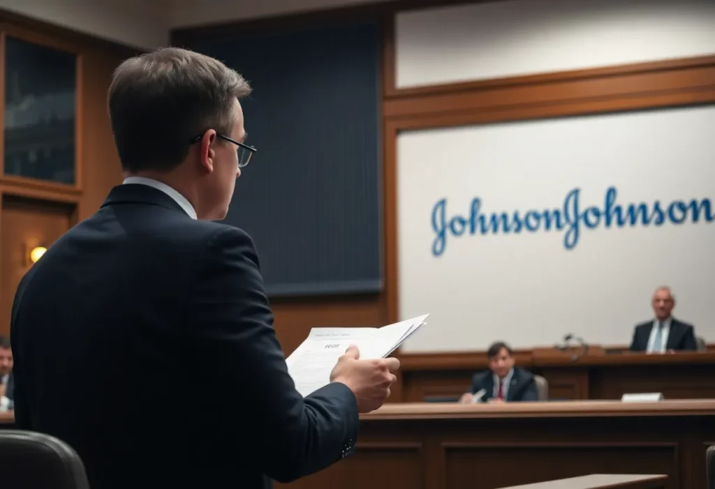 Courtroom scene related to Johnson & Johnson's bankruptcy case over cancer claims.