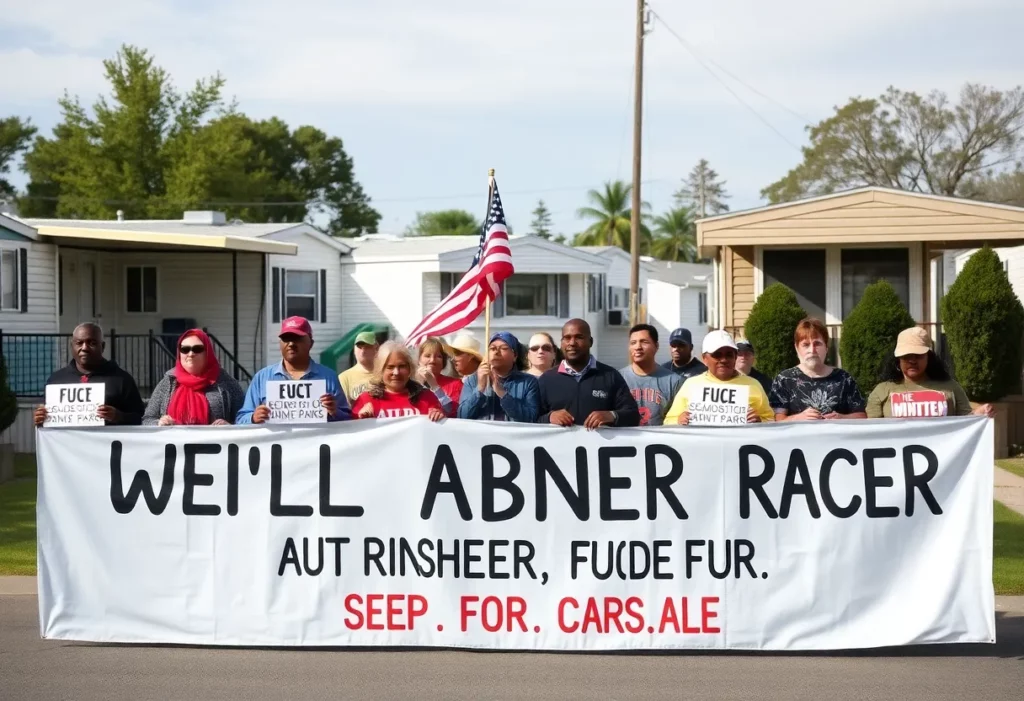 Residents protesting against the demolition of Li'l Abner Mobile Home Park
