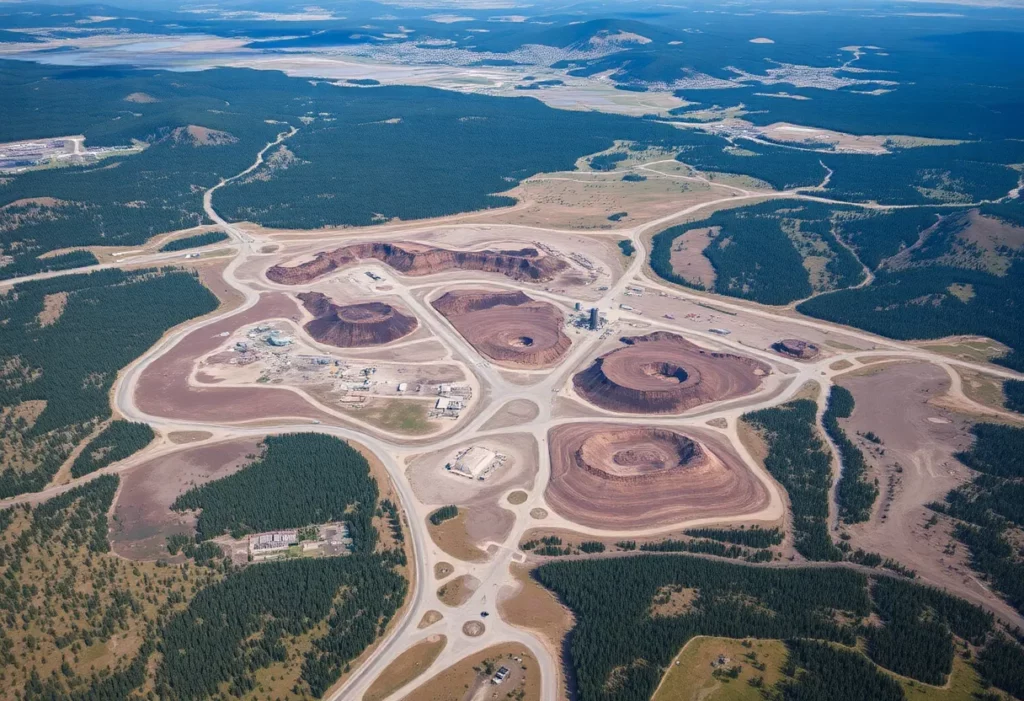 Aerial view of Libby, Montana with a focus on the mining area affected by asbestos.