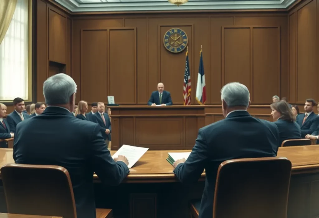 Courtroom scene showcasing mesothelioma legal battles.
