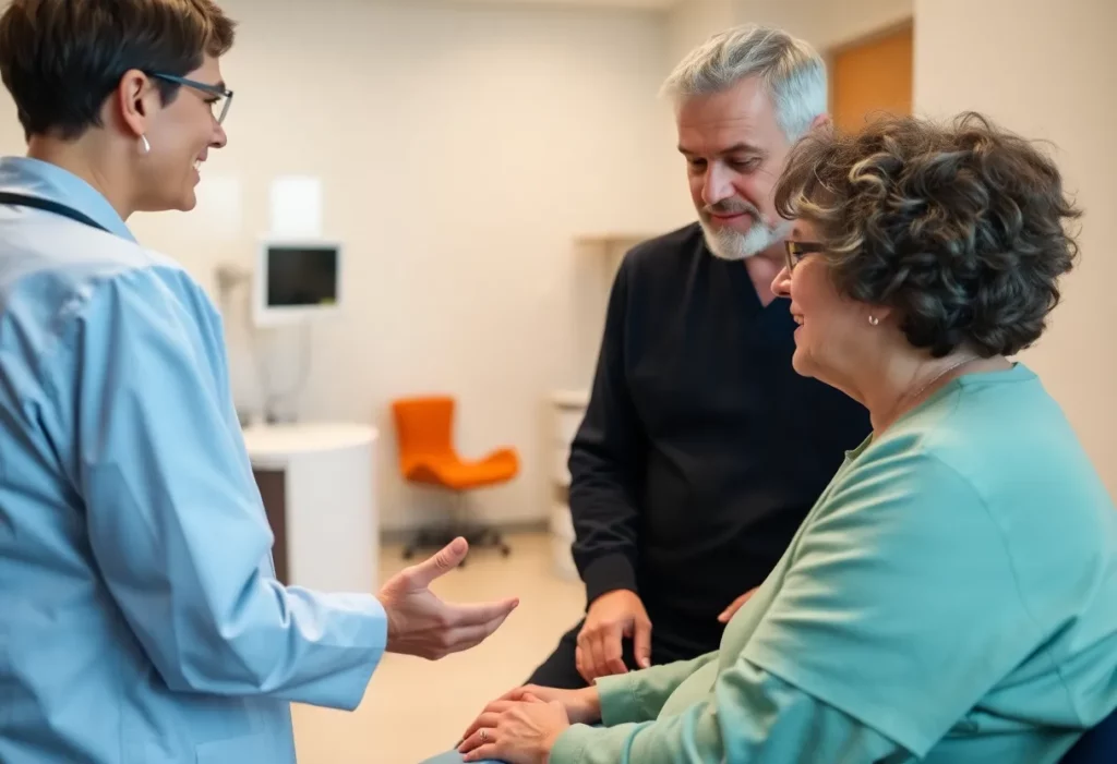 Healthcare professional explaining mesothelioma treatment options to a patient