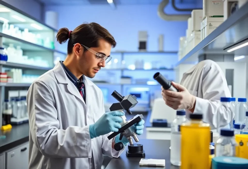 Scientists researching innovative cancer treatment in a lab