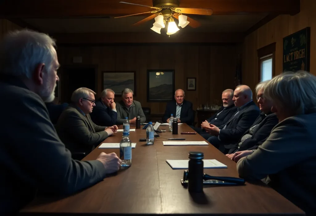 Residents of a Montana town discussing asbestos legislation