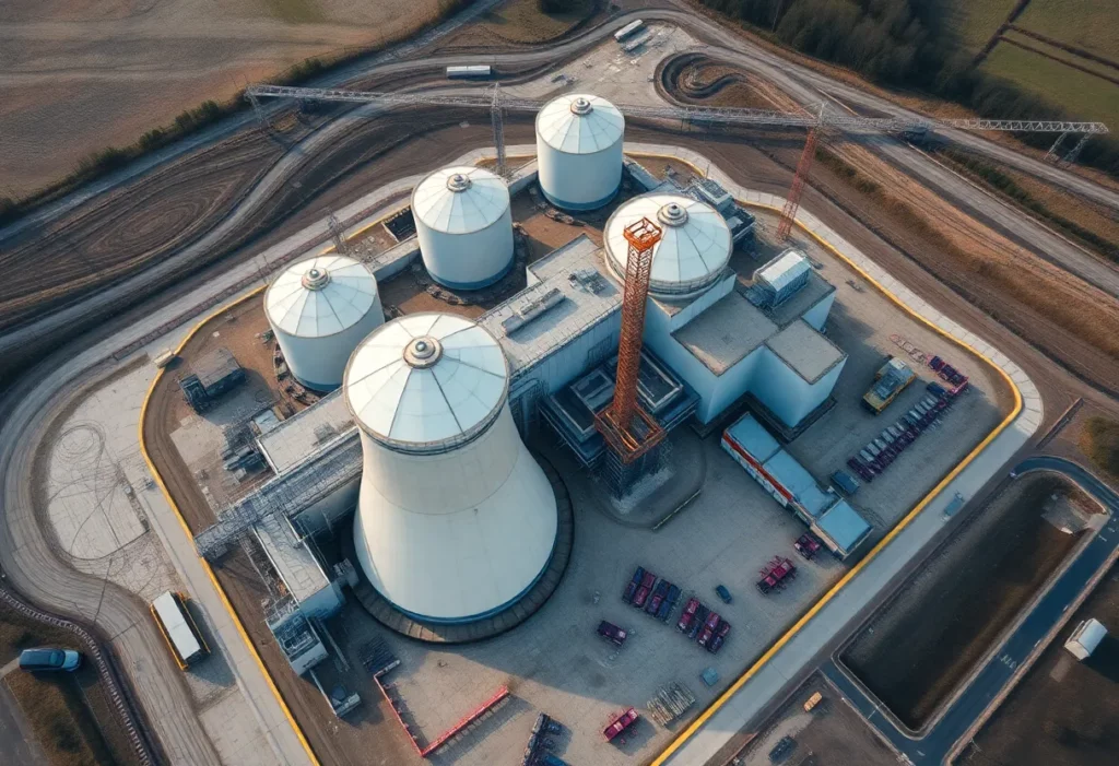Aerial view of the Pilgrim Nuclear Power Station during its decommissioning process.