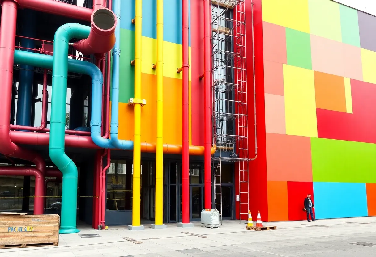 Renovation of the Pompidou Centre in Paris with colorful exterior