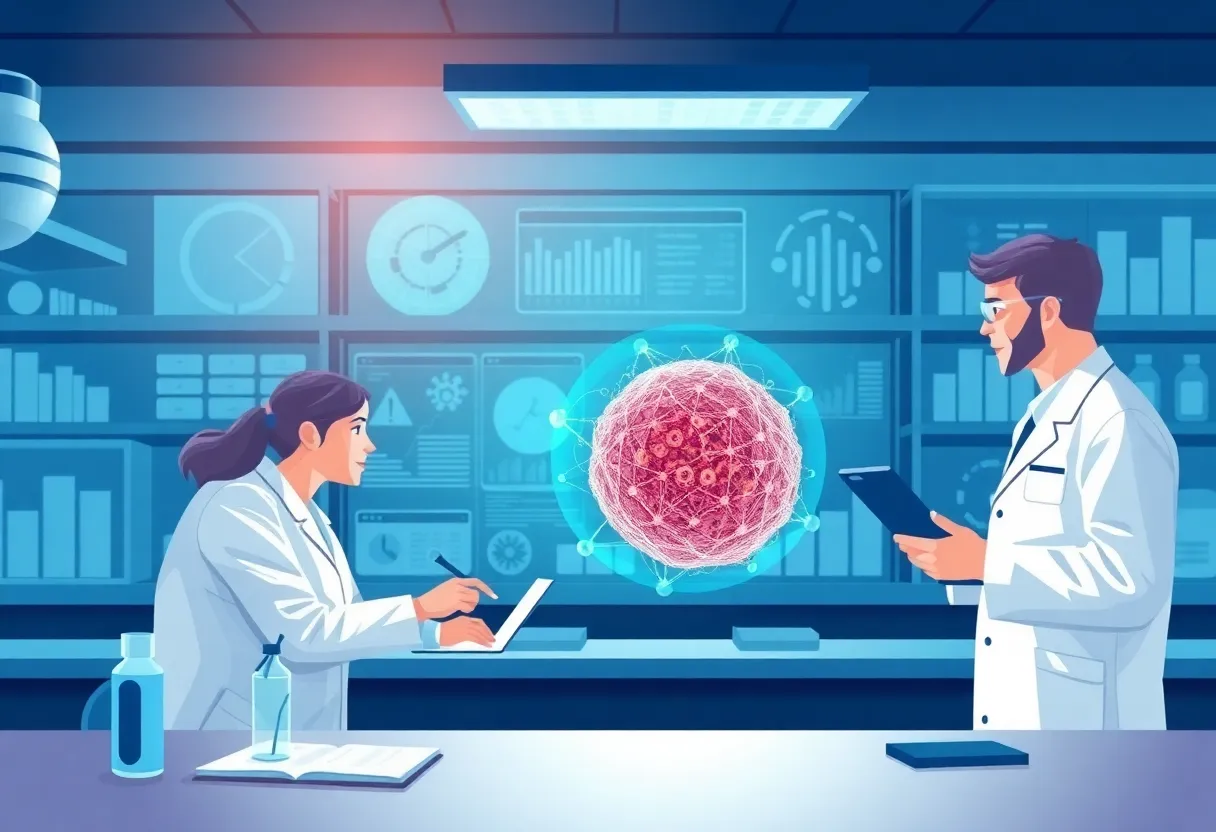 Scientists working on mesothelioma treatment in a lab