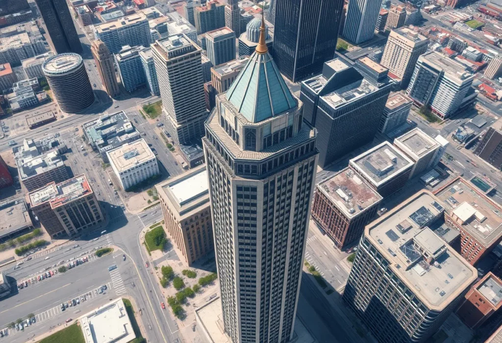 Asbestos hazard sign near the Renaissance Center in Detroit