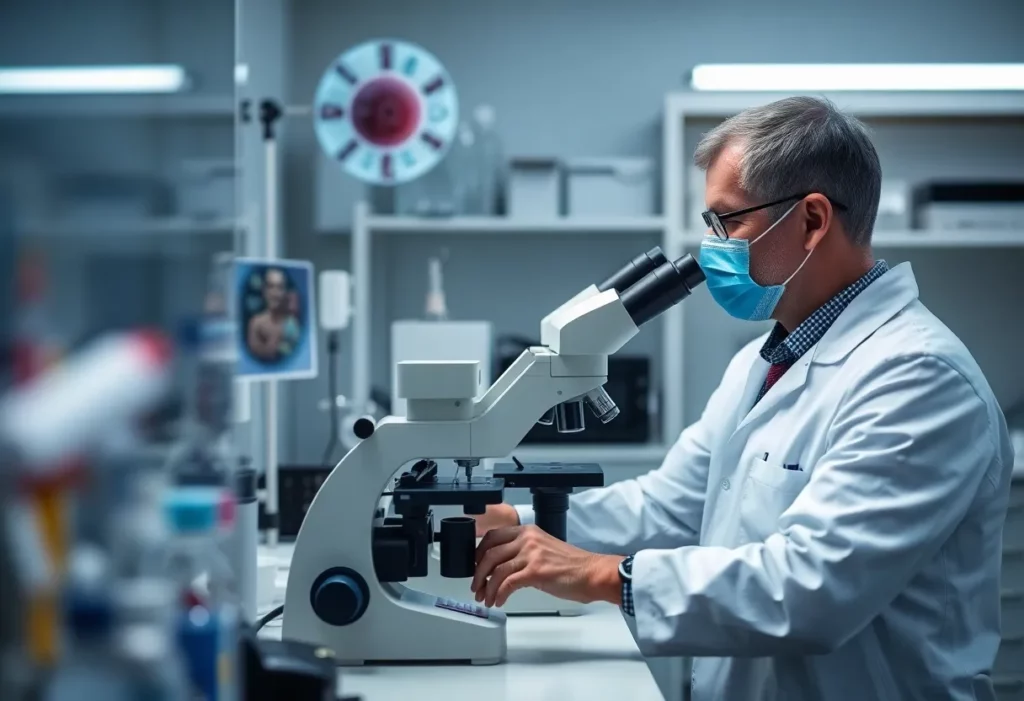 Researchers studying eosinophils in laboratory for mesothelioma treatment