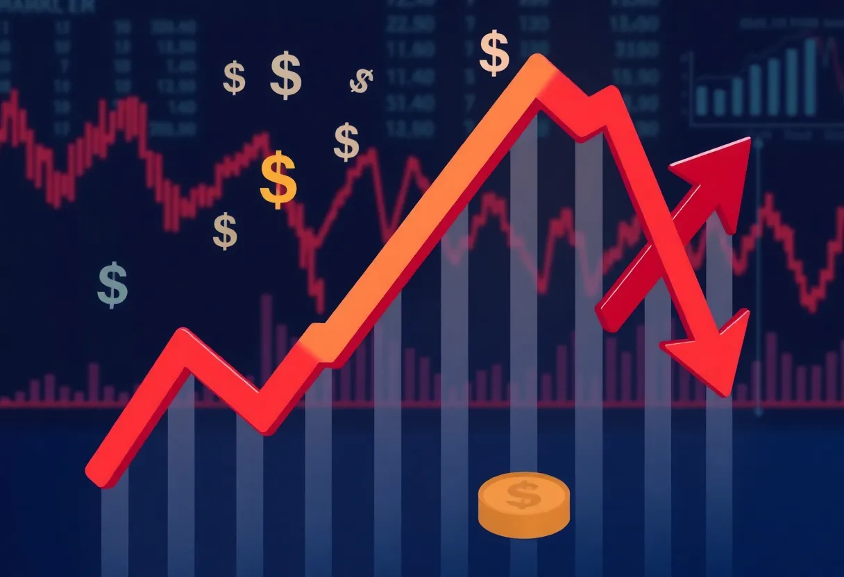 Illustration of a declining stock market with financial symbols