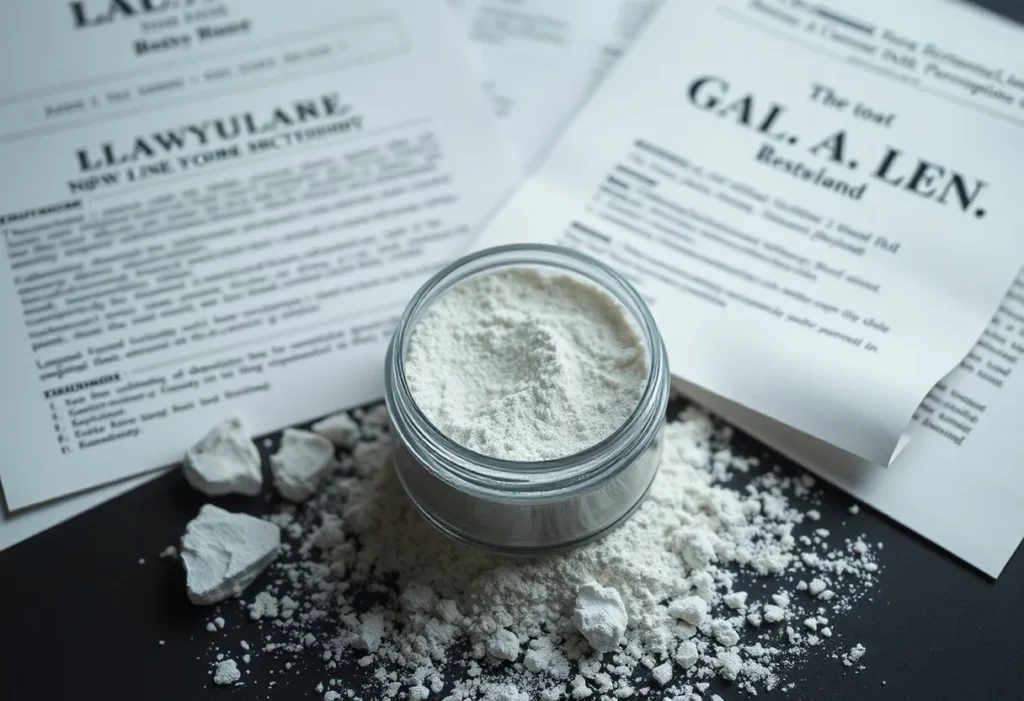 Cosmetic container with talc amidst legal documents