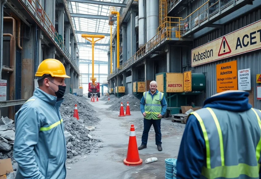 Inspection of asbestos removal site by safety officials.