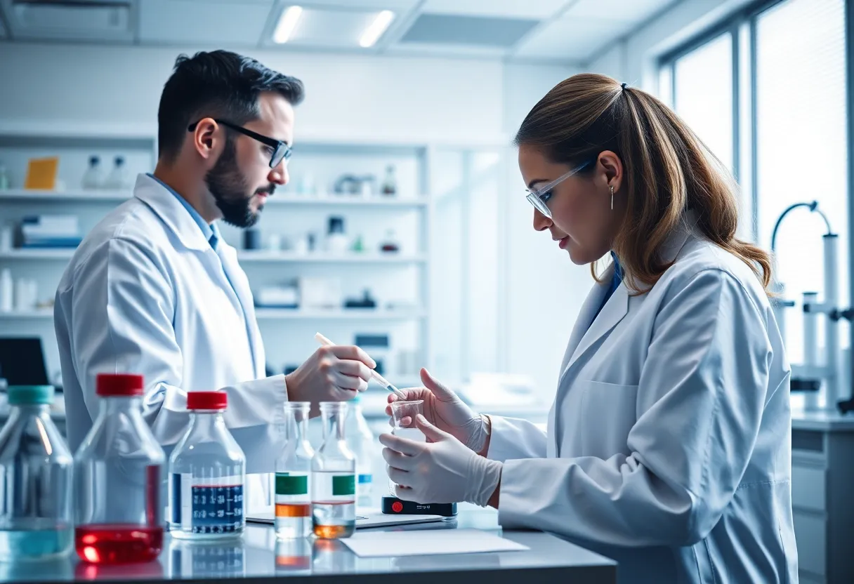 Scientists collaborating in a laboratory for cancer research