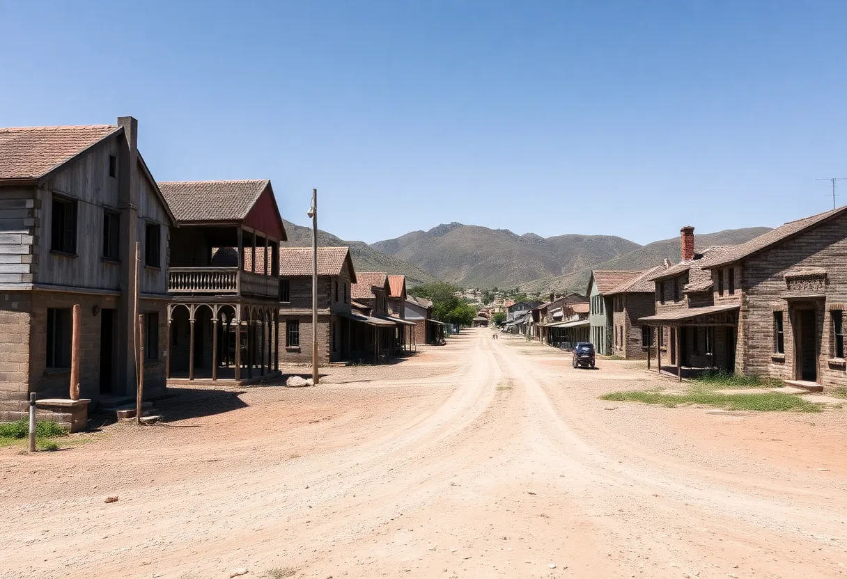 Abandoned buildings in a ghost town, a remnant of the asbestos mining era in South Africa.