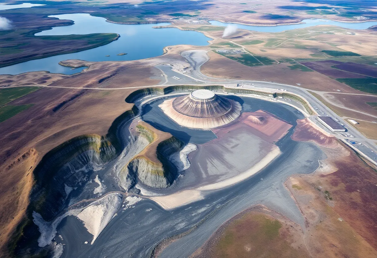 Aerial view of asbestos tailings at Advocate Mine in Newfoundland