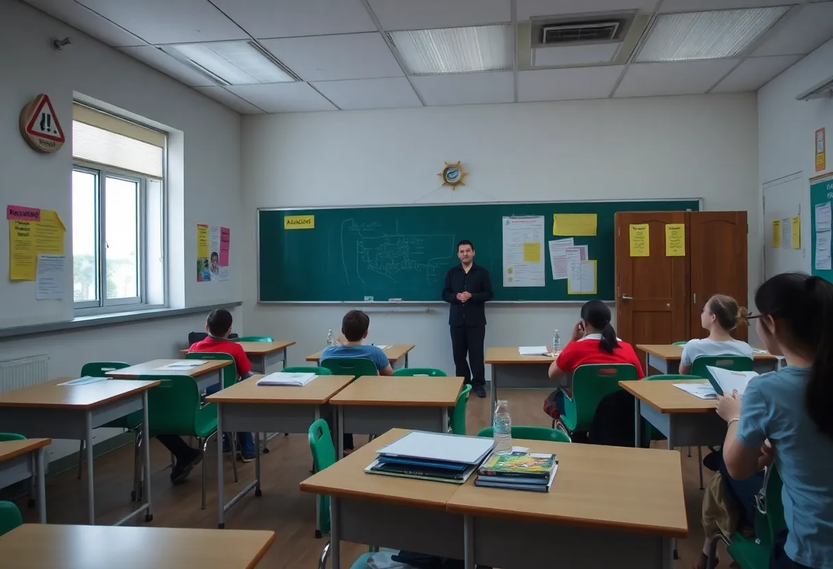 Classroom showing signs of asbestos presence