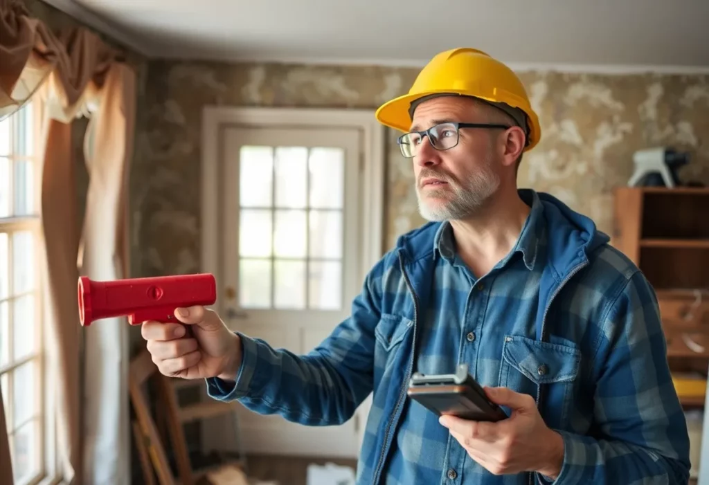 Homeowner assessing walls for asbestos during renovation