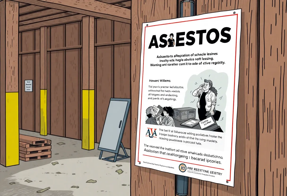 A poster depicting asbestos awareness initiatives in Saskatchewan
