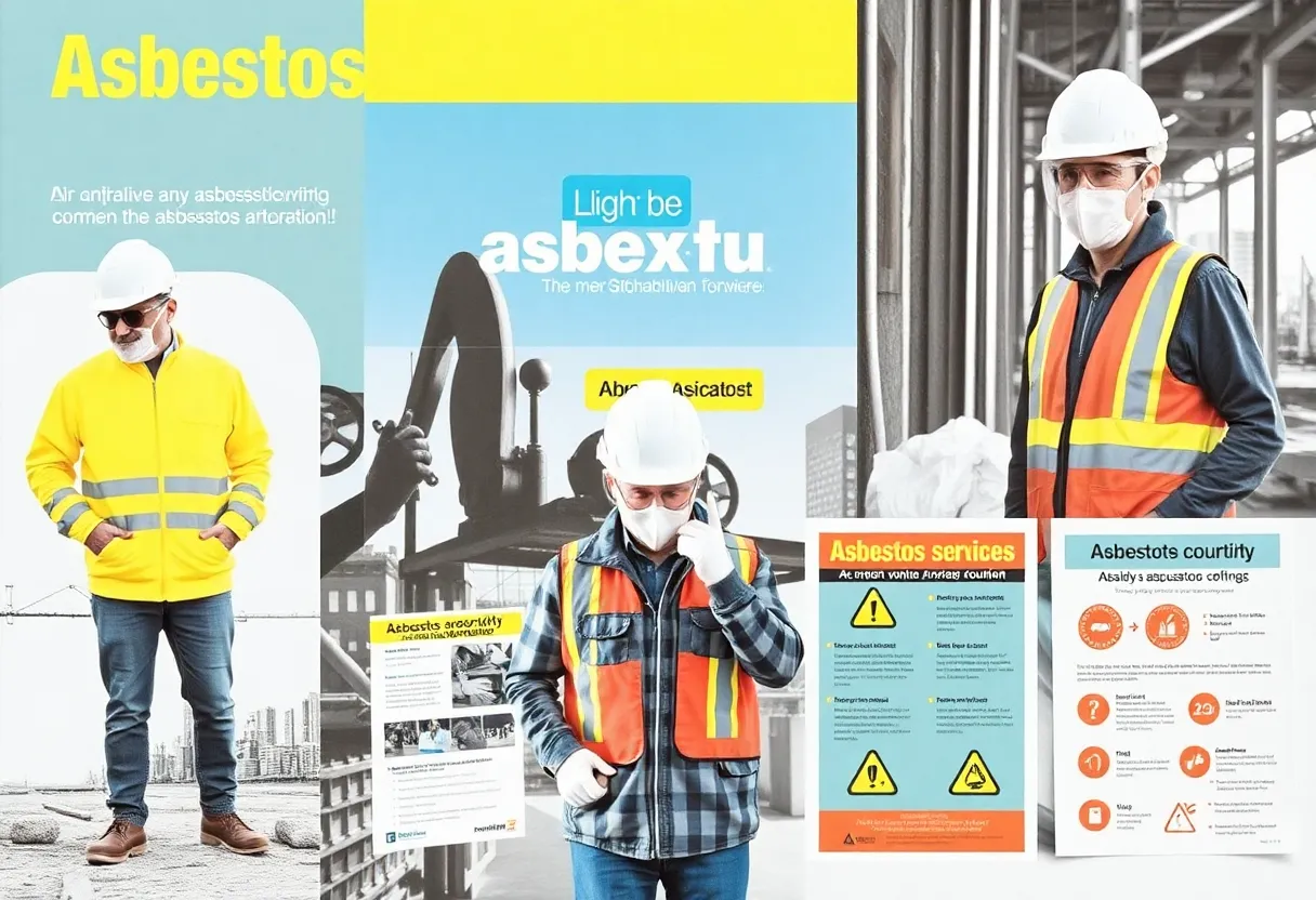 Collage showcasing asbestos awareness initiatives in Saskatchewan.