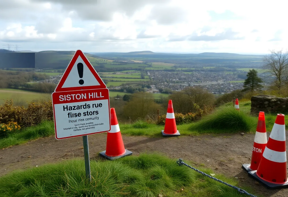 Warning sign at the asbestos dumping site in Siston Hill